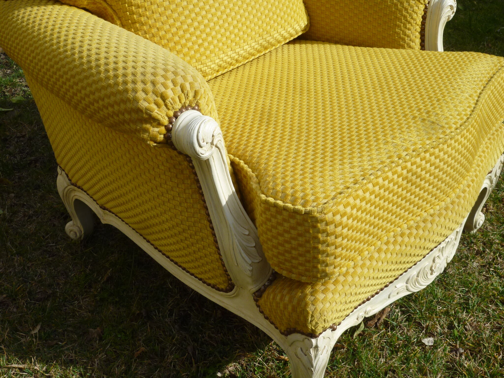 Set two chairs shabby chic fabric yellow