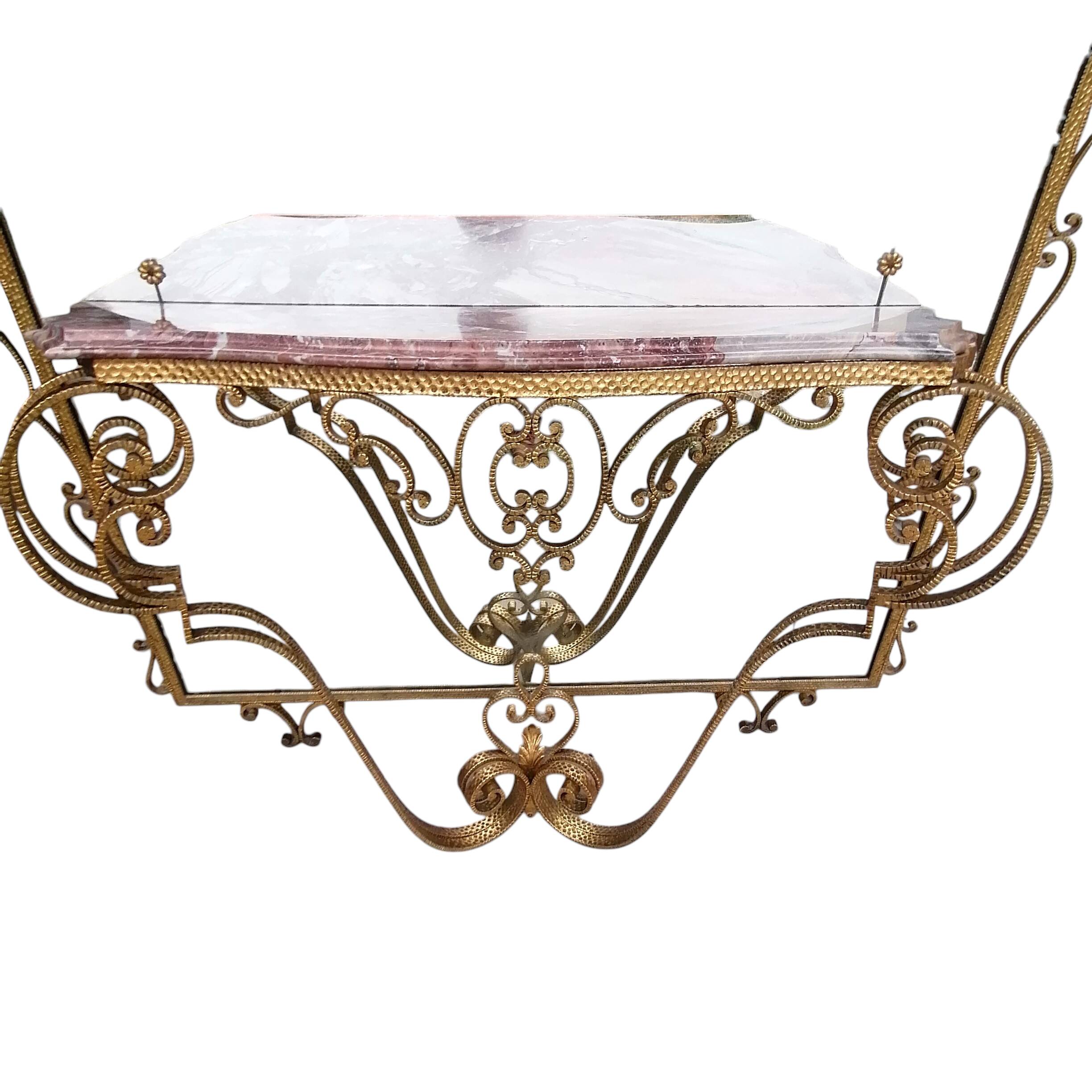 Miroir et console en fer forgé avec chaise de Pierluigi Colli.