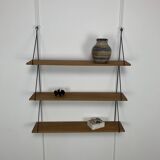 60s wall-mounted string shelf, wood and metal