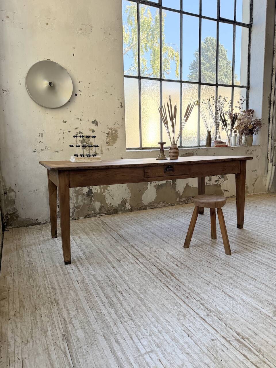 Pine and oak + walnut farmhouse table 1950