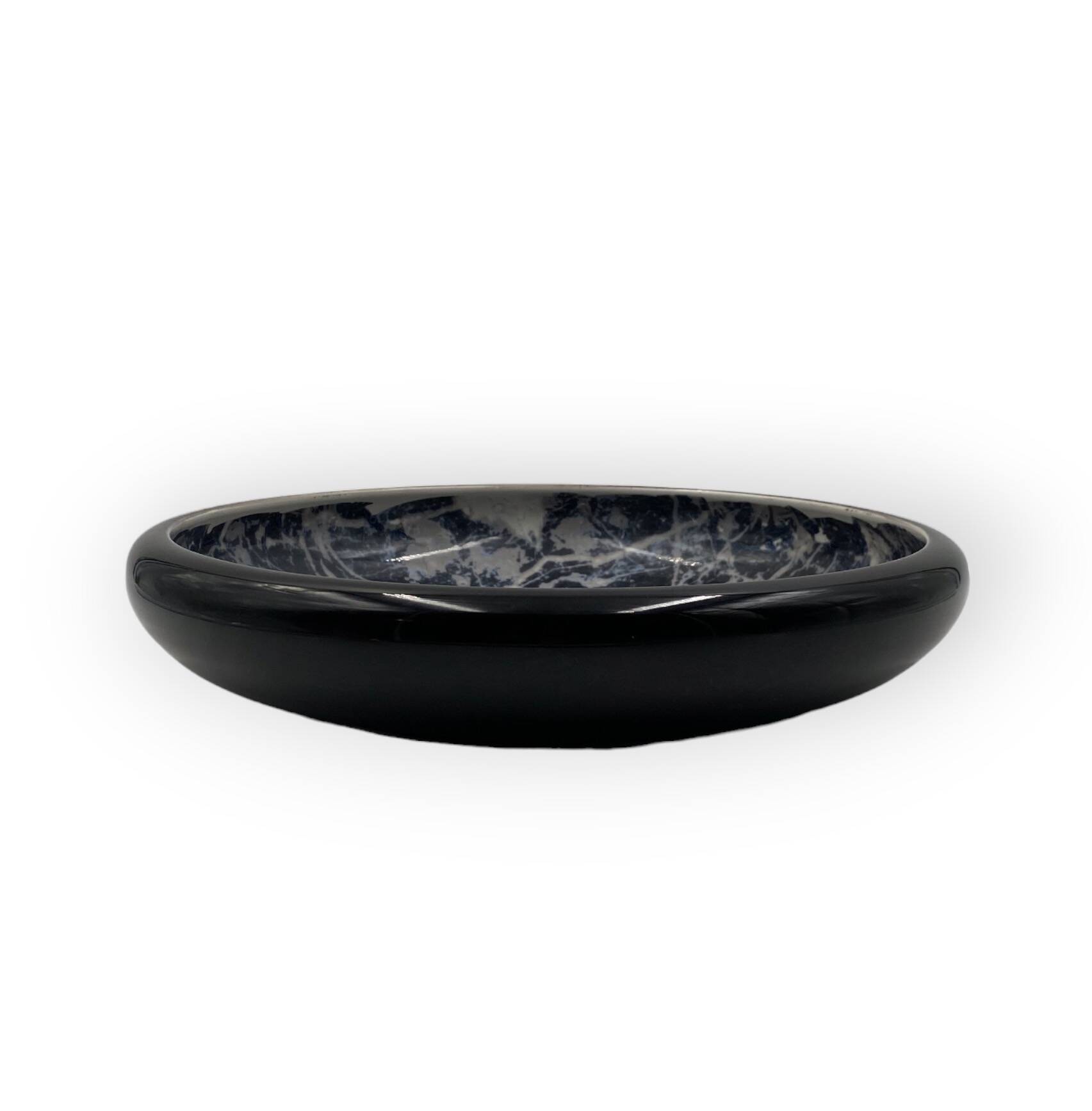 Alvino Bagni, black marbled ceramic centerpiece / vide poche, ca. 1970
