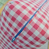 Armchair in pine and vichy fabric