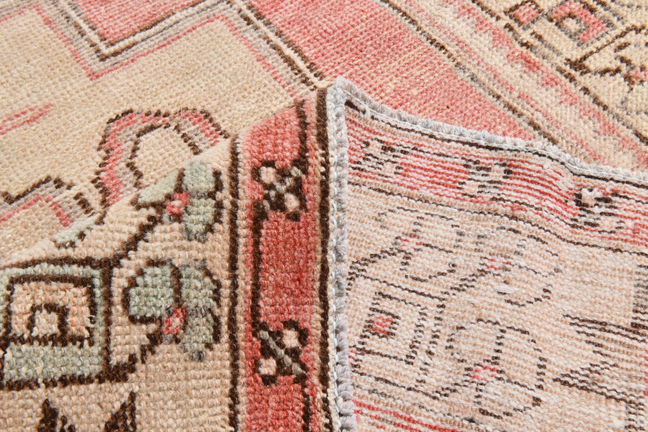 4x8 Red Cream Handmade Oriental Vintage Rug, 117x230Cm