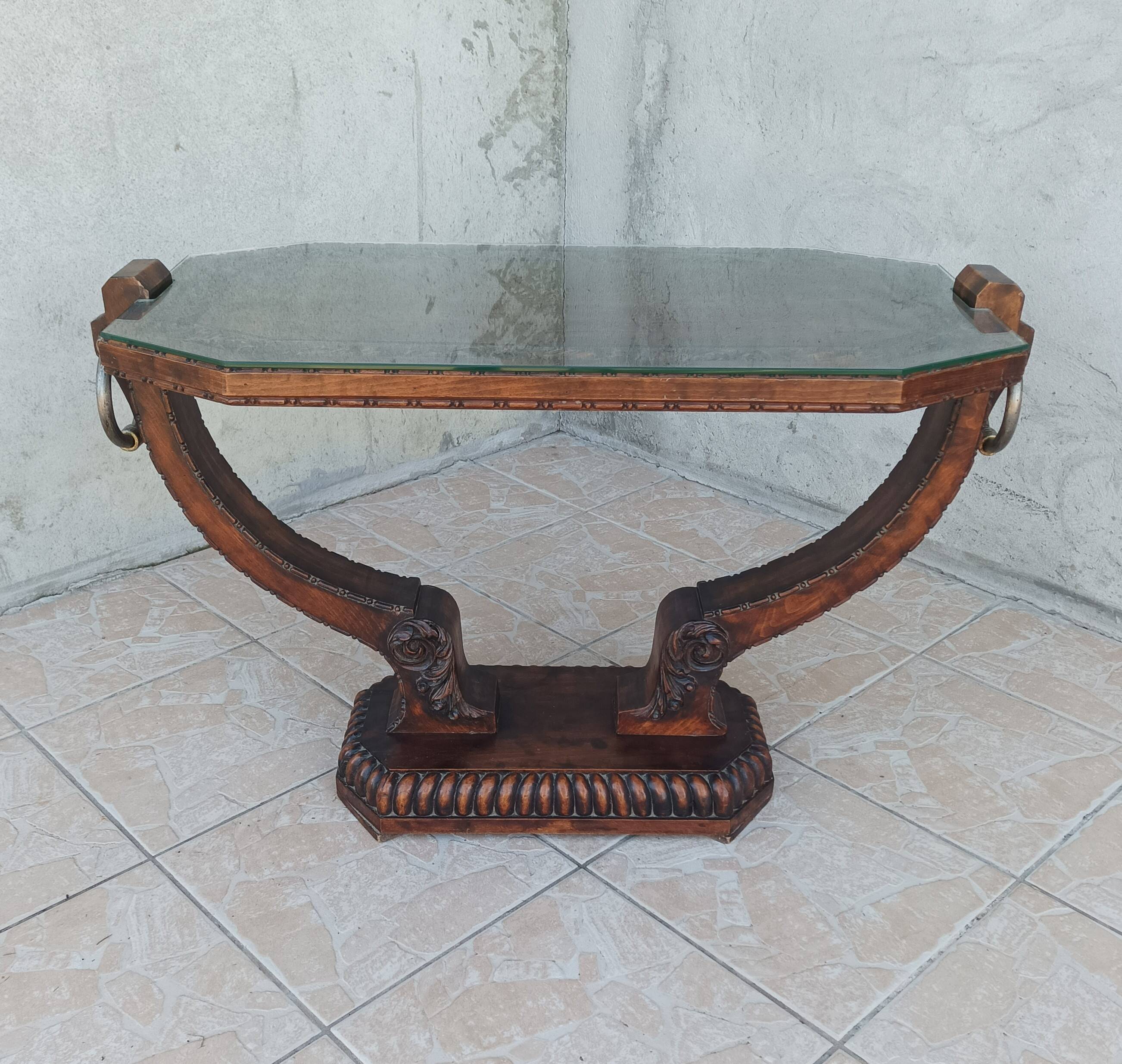 Art Deco style coffee table in carved natural wood