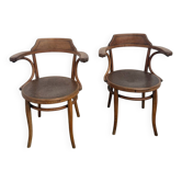 Paire de Fauteuils de Bureau Thonet – Hêtre Courbé & Assises Pyrogravées