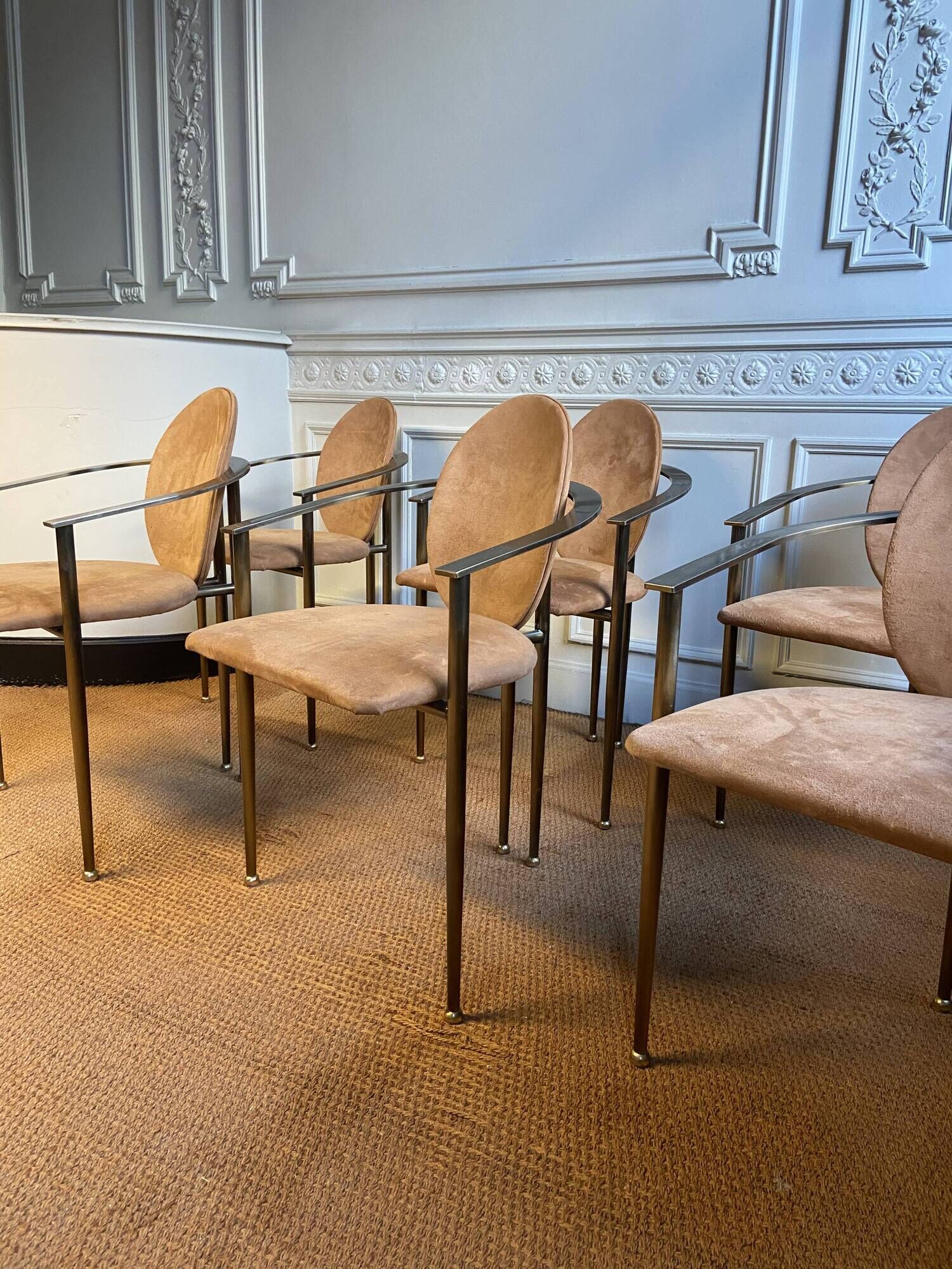 Lot de 6 chaises en métal cuivré et Nubuck de Starck pour Belgo Chrom