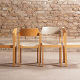 Lot of 4 chairs in solid beech, seated and back restored