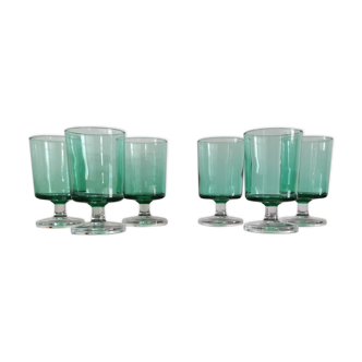 Set of 6 vintage Cavalier Luminarc emerald green white wine glasses