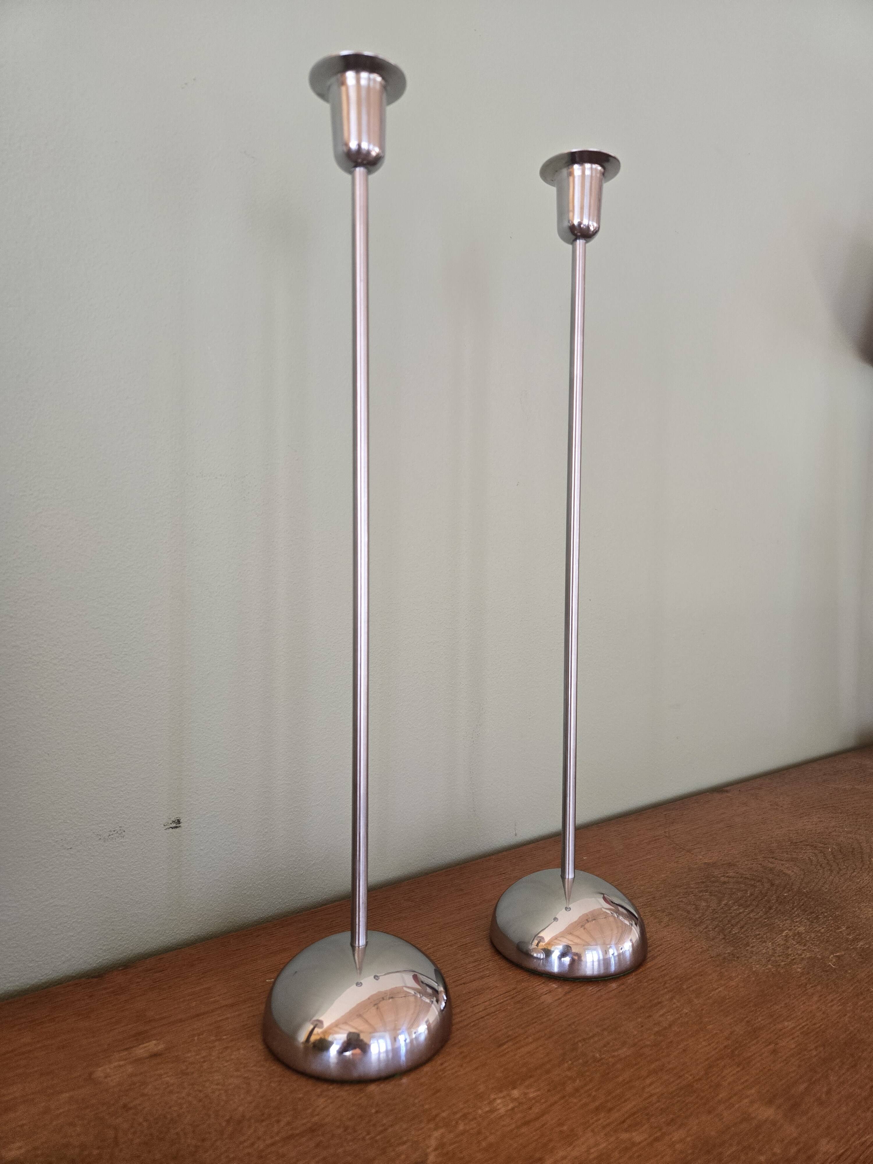 Pair of chrome candlesticks or candelabras - Ikea design from the 90s