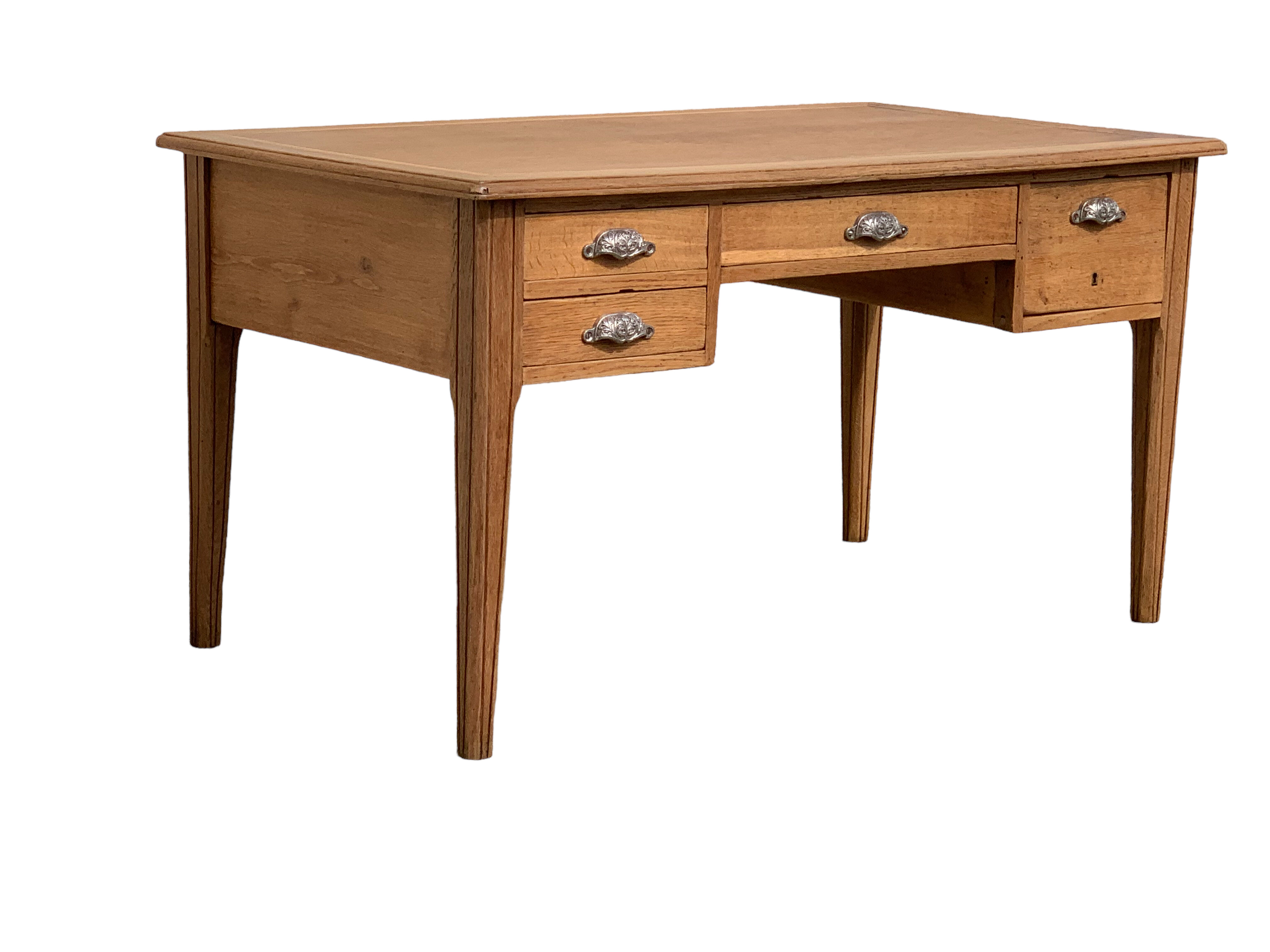 Solid desk in raw oak handles art deco shells