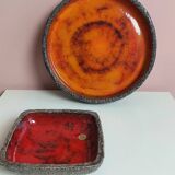 2x Vintage Fat Lava Schaal door Jan van Erp 1960's.