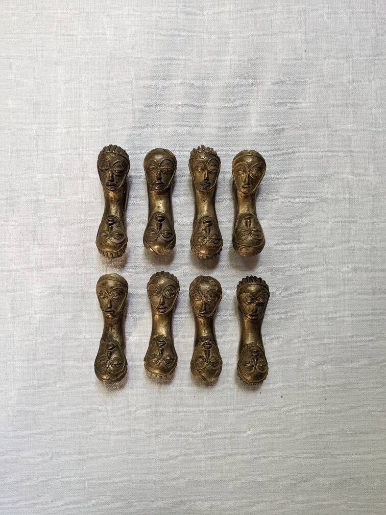 Set of 8 bronze knife holders handcrafted African ethnic tribal art