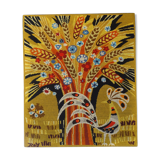 Wall tapestry "the rooster under the bouquet of wheat" signed Rey, circa 1970