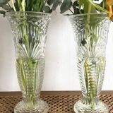 Paire de vases vintage en verre moulé