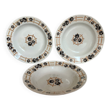 Three old earthenware soup plates from the 1930s, water lilies model