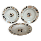 Three old deep plates, earthenware, 1930s, water lily model.