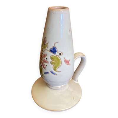 Pied de Lampe Ancien Soliflore Céramique Blanche Décor Fleurs Vintage