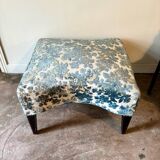Repose-pieds, pouf en velours et bois foncé
