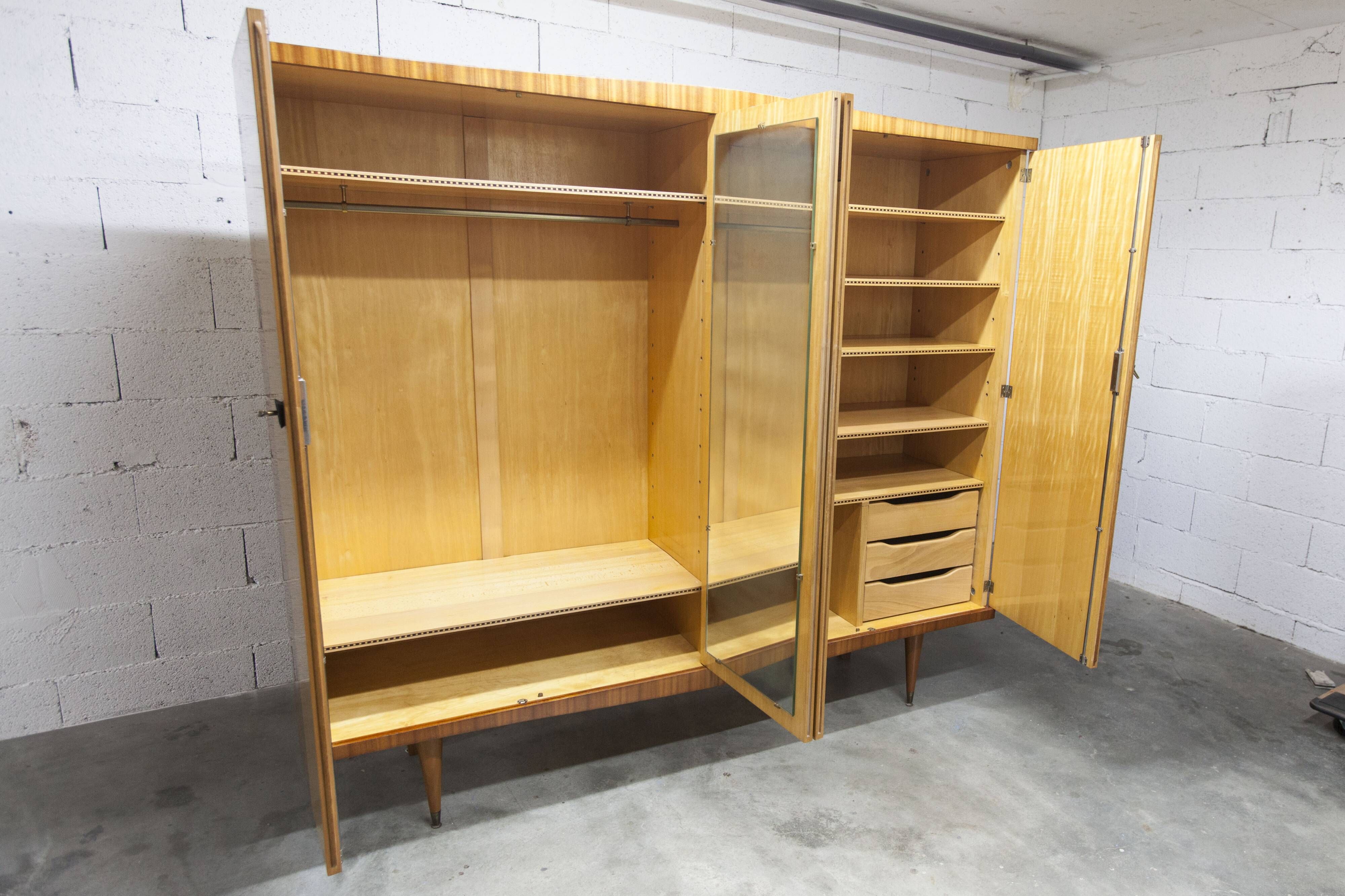1960 Scandinavian wardrobe, atypical blond wood varnished, 4 doors 3