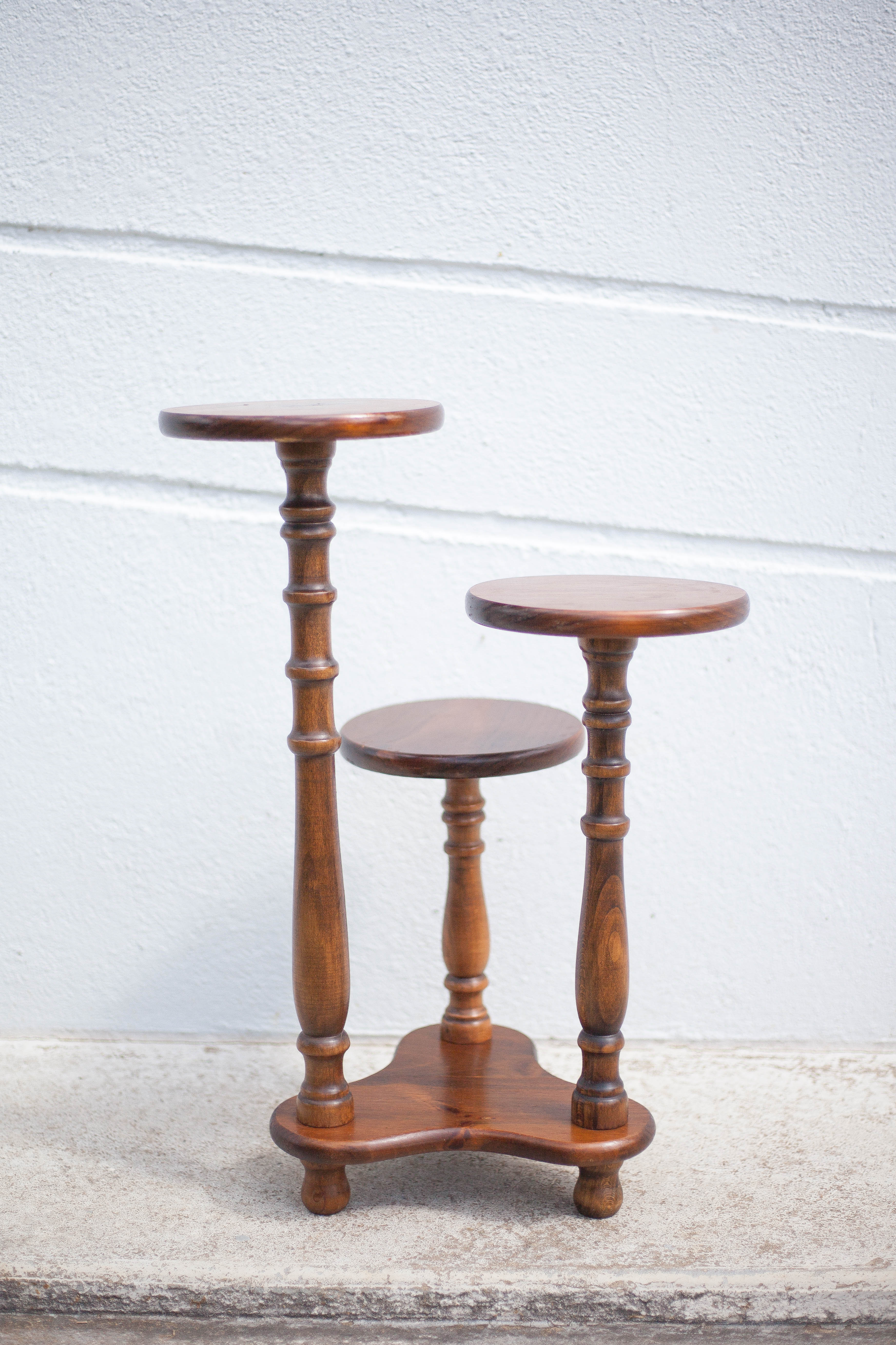 vintage plant holder, plant support 3 trays, wood, harness wood, plant stand, display