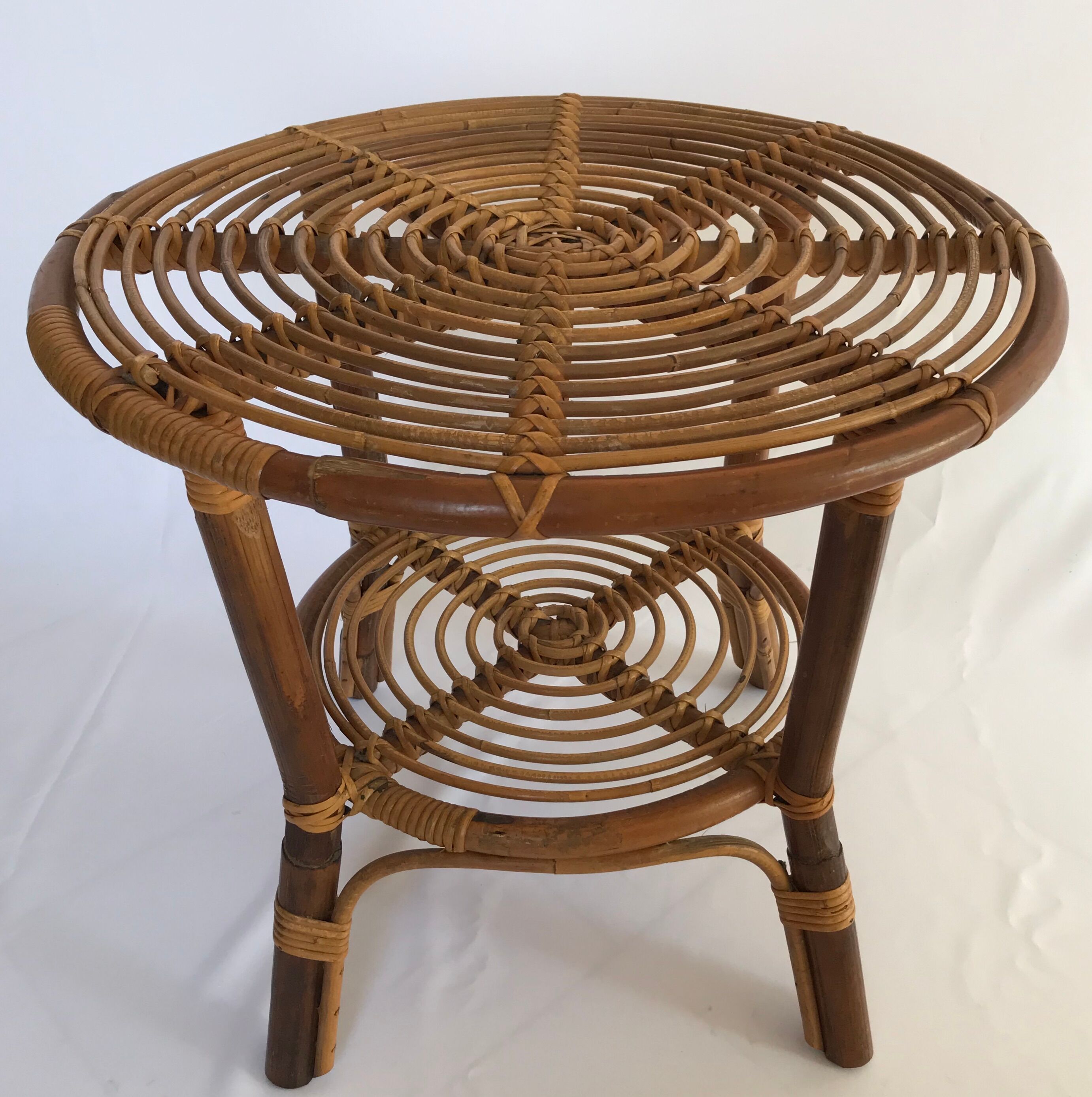 Round coffee table in rattan, Italy 60s