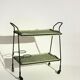 Table roulante vintage rotin et métal 1960