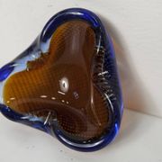 Cendrier Murano verre bullé orange bleu et transparent 1960