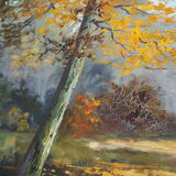 Painting signed neuville – 1950 – forest landscape