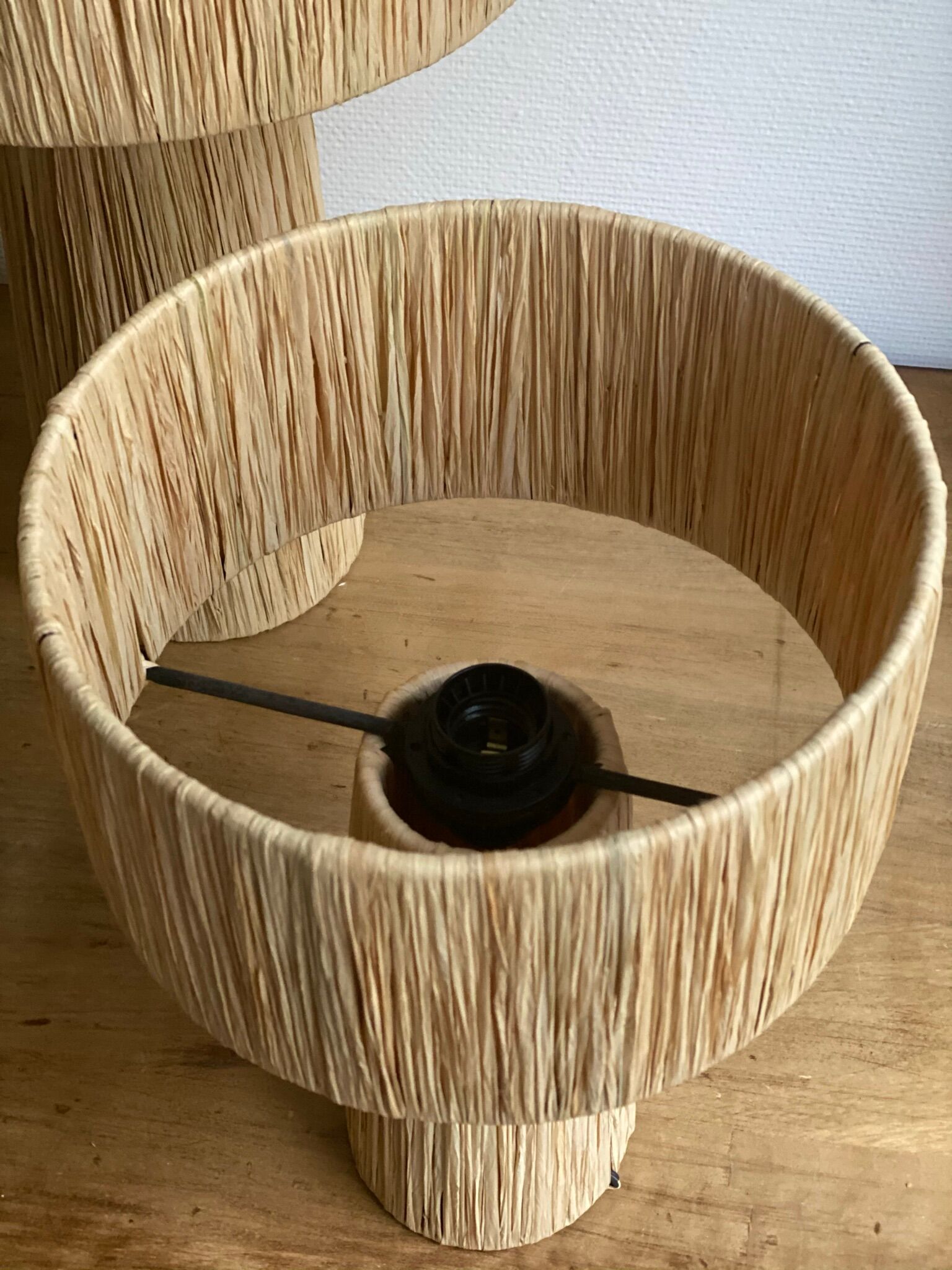 Minimalist bedside lamp raffia