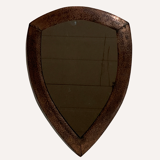 Dutch art deco brutalist copper hammered triangle mirror, 1920-1930s