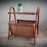 Braided rattan side table and smoked glass