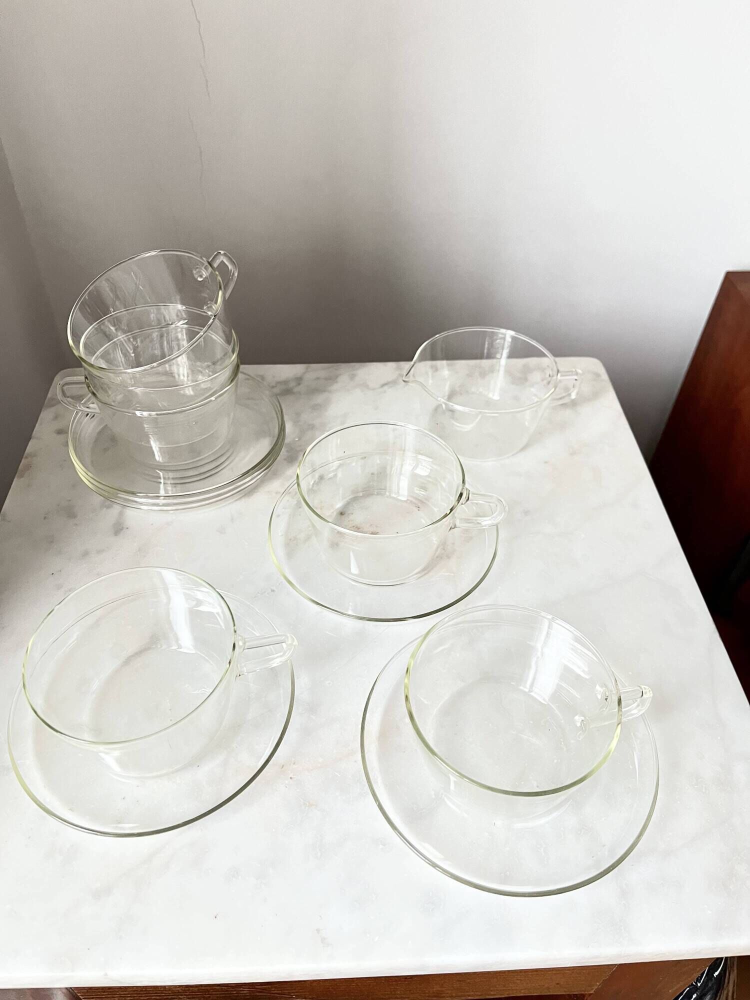 Vintage Glass Borosilicate Tea Set cups by Ilse Decho for Schott Jena, DDR