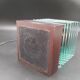 Desny Demeter glass and wood lamp, modernist art deco reissue
