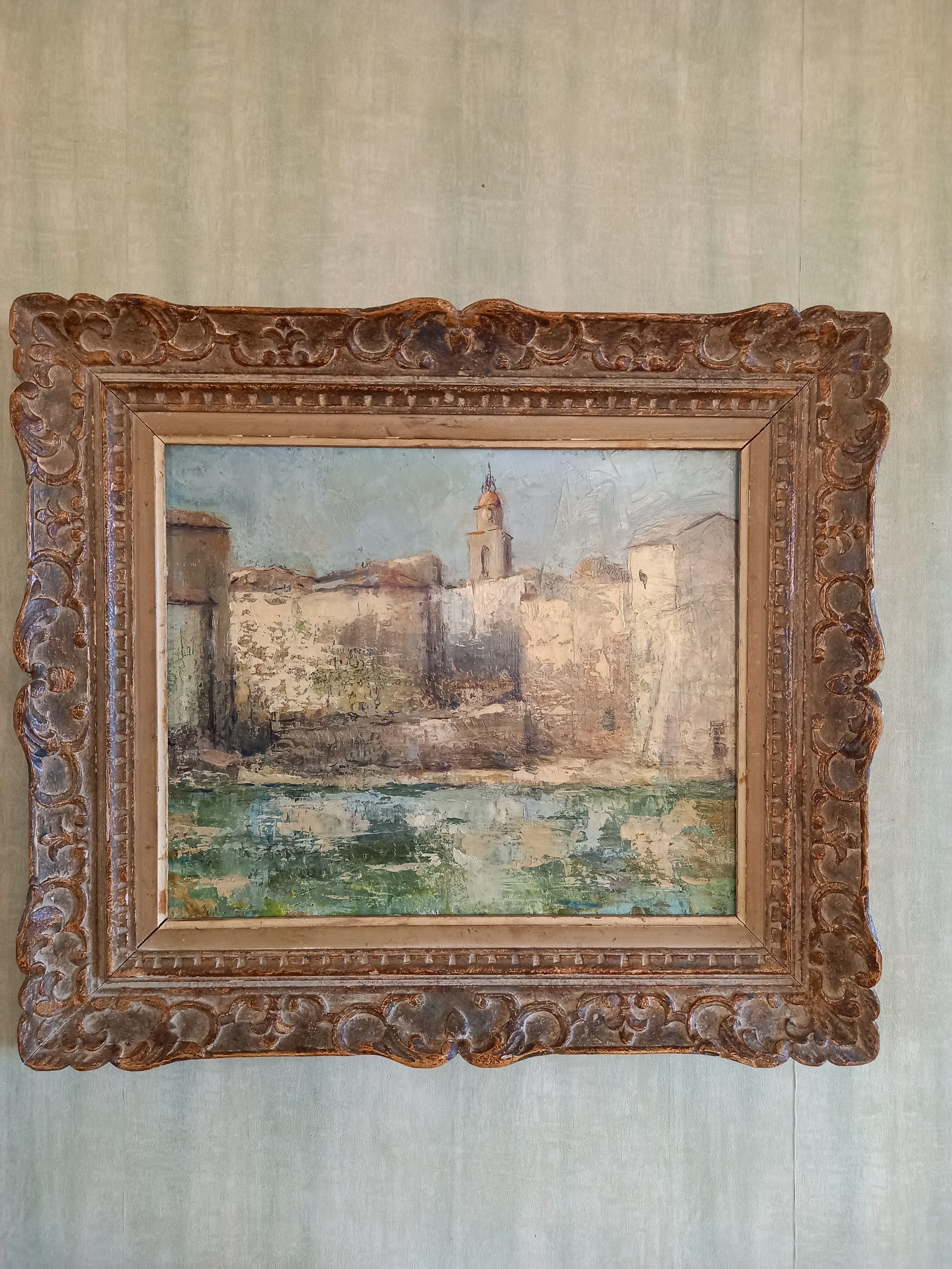 Tableau de raymond vernet  " clocher de  la  baie  de  saint  tropez "