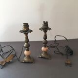 Two lamp bases in brass and brown veined onyx