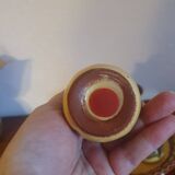 Salt pepper vinegar condiment service in vintage Bulgarian enameled pottery