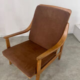 Ancien fauteuil scandinave design années 60 en hêtre massif vintage