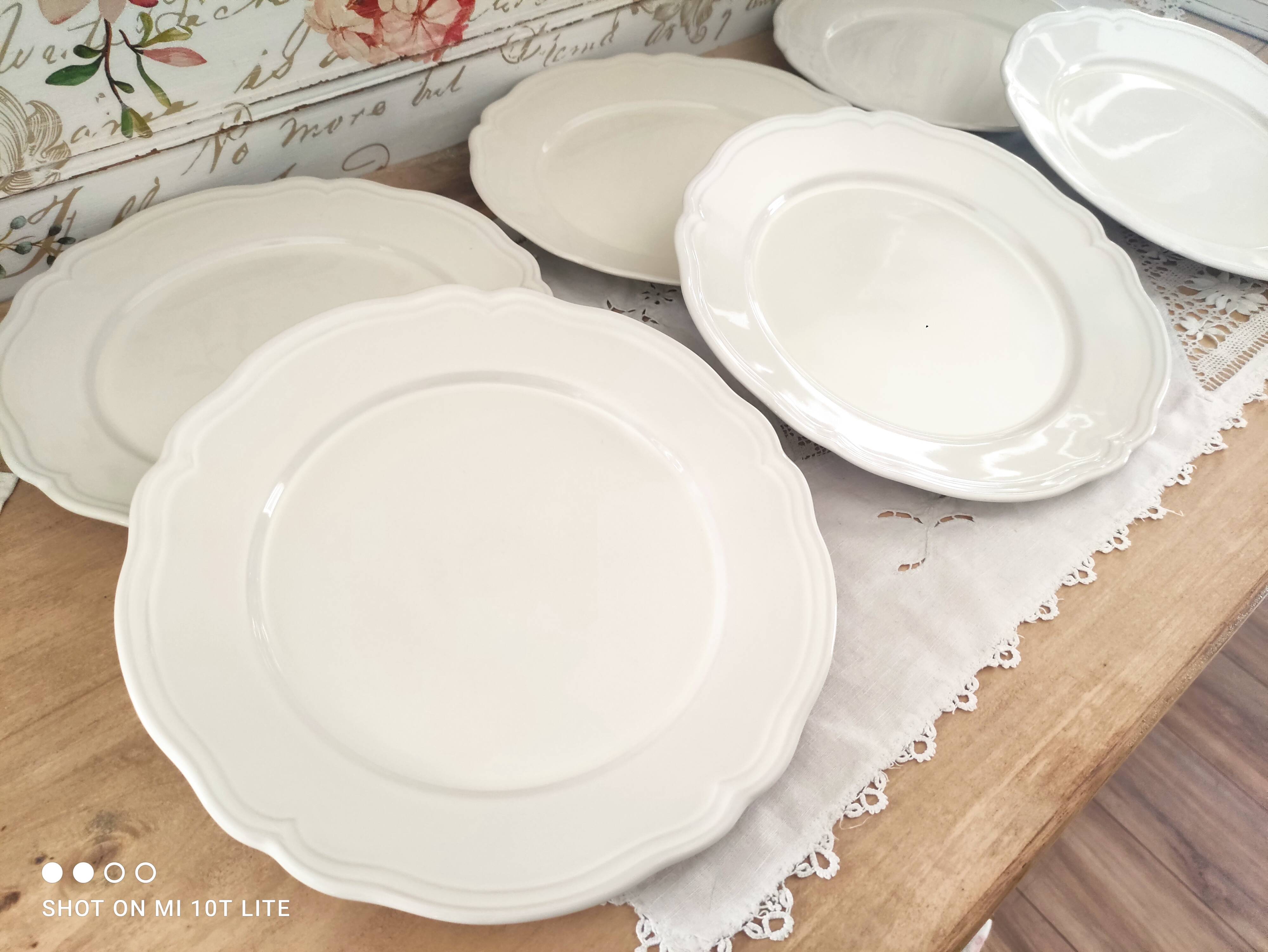 Lot de 6 assiettes plates en grès émaillé beige IKEA marli échancré