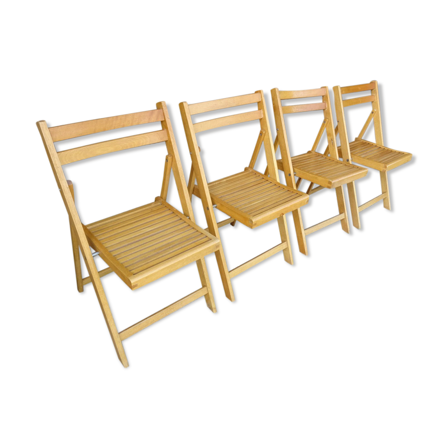 Series of 4 folding chairs in solid beech