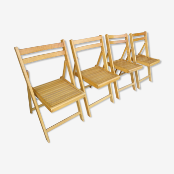 Series of 4 folding chairs in solid beech