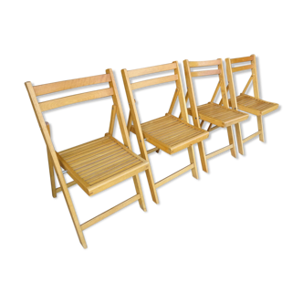 Series of 4 folding chairs in solid beech