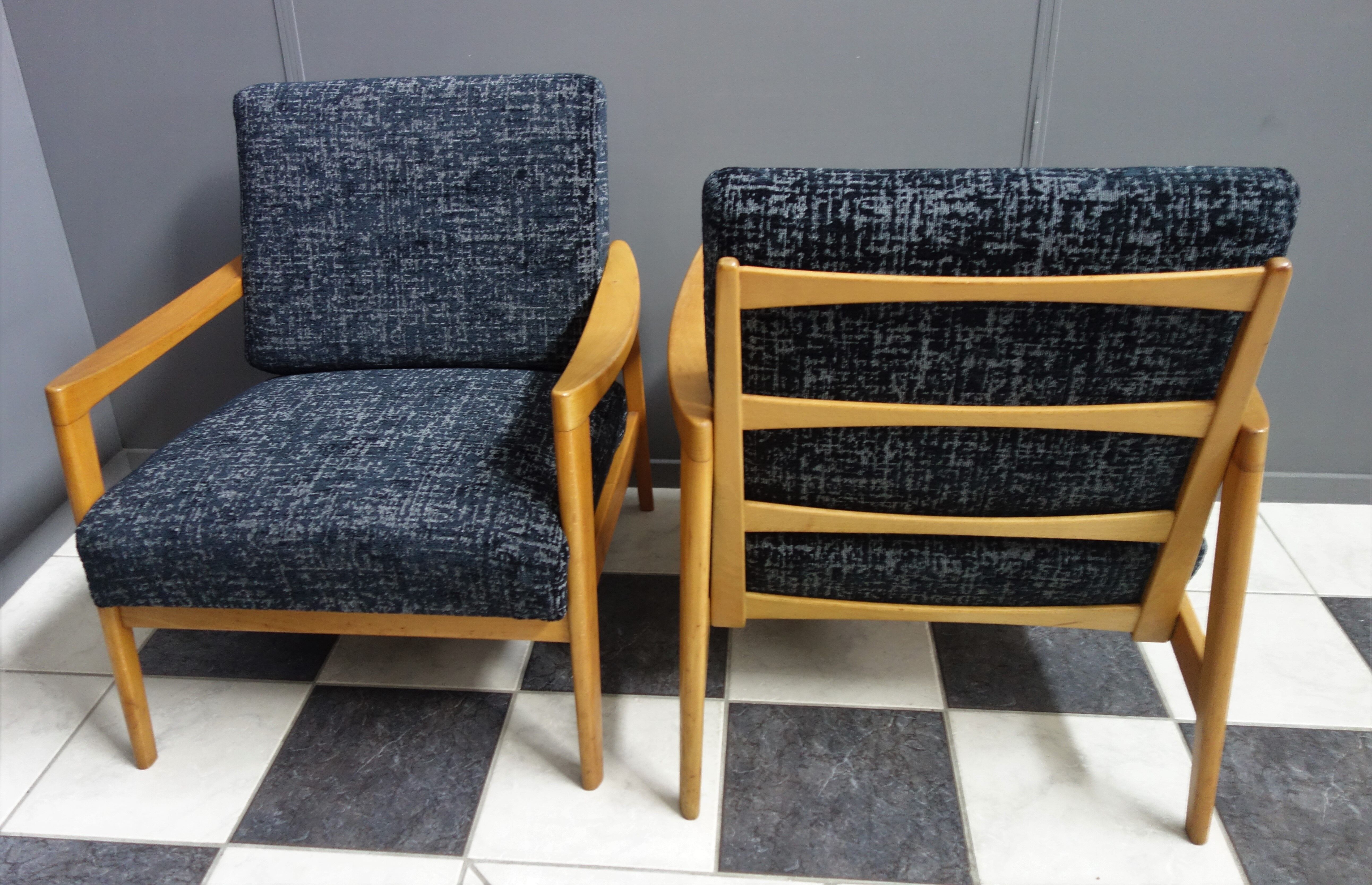Black velvet-like fabric chairs in beech frame 1960s