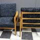 Black velvet-like fabric chairs in beech frame 1960s
