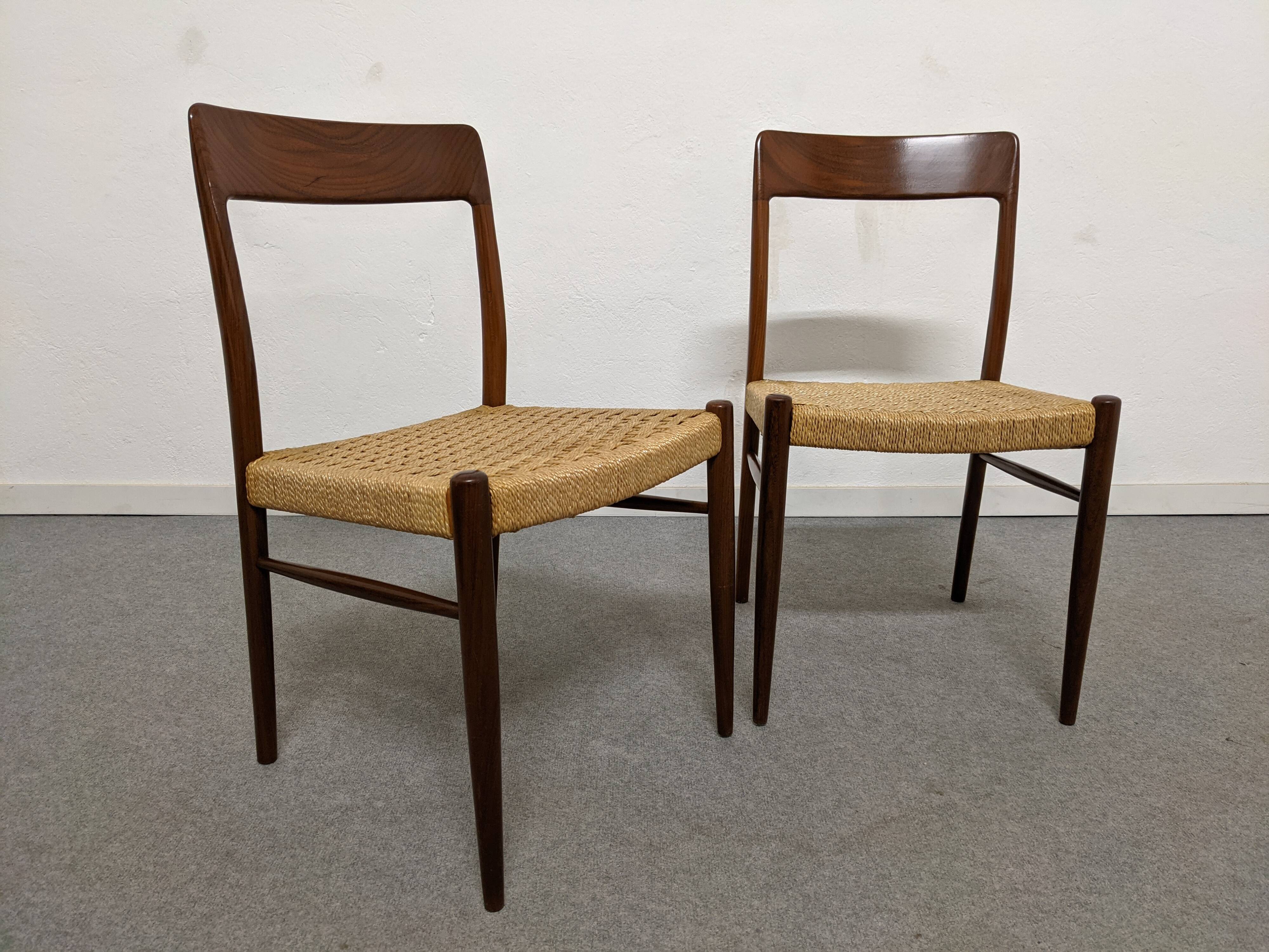 Pair of Danish chairs in teak and rope from the 60s/70s