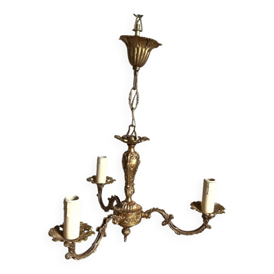 Lustre 3 branches en laiton doré