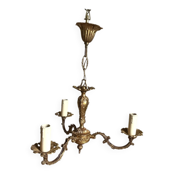 Lustre 3 branches en laiton doré — Beyit