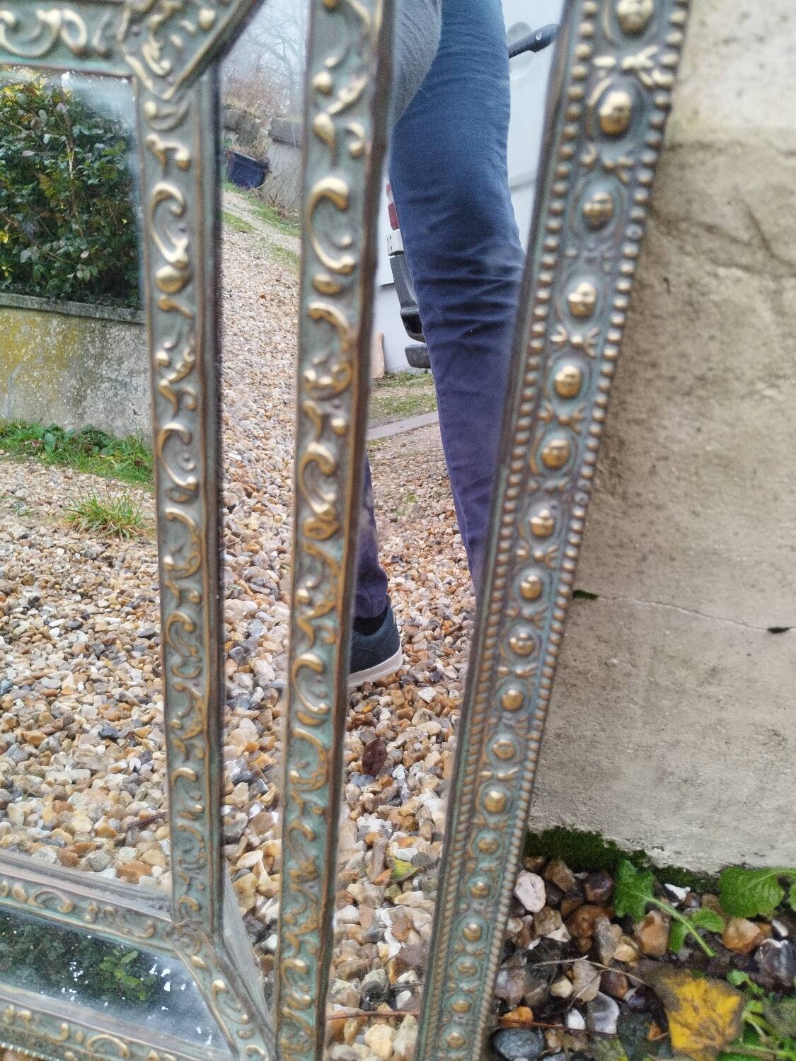 Antique mirror with copper moulding.