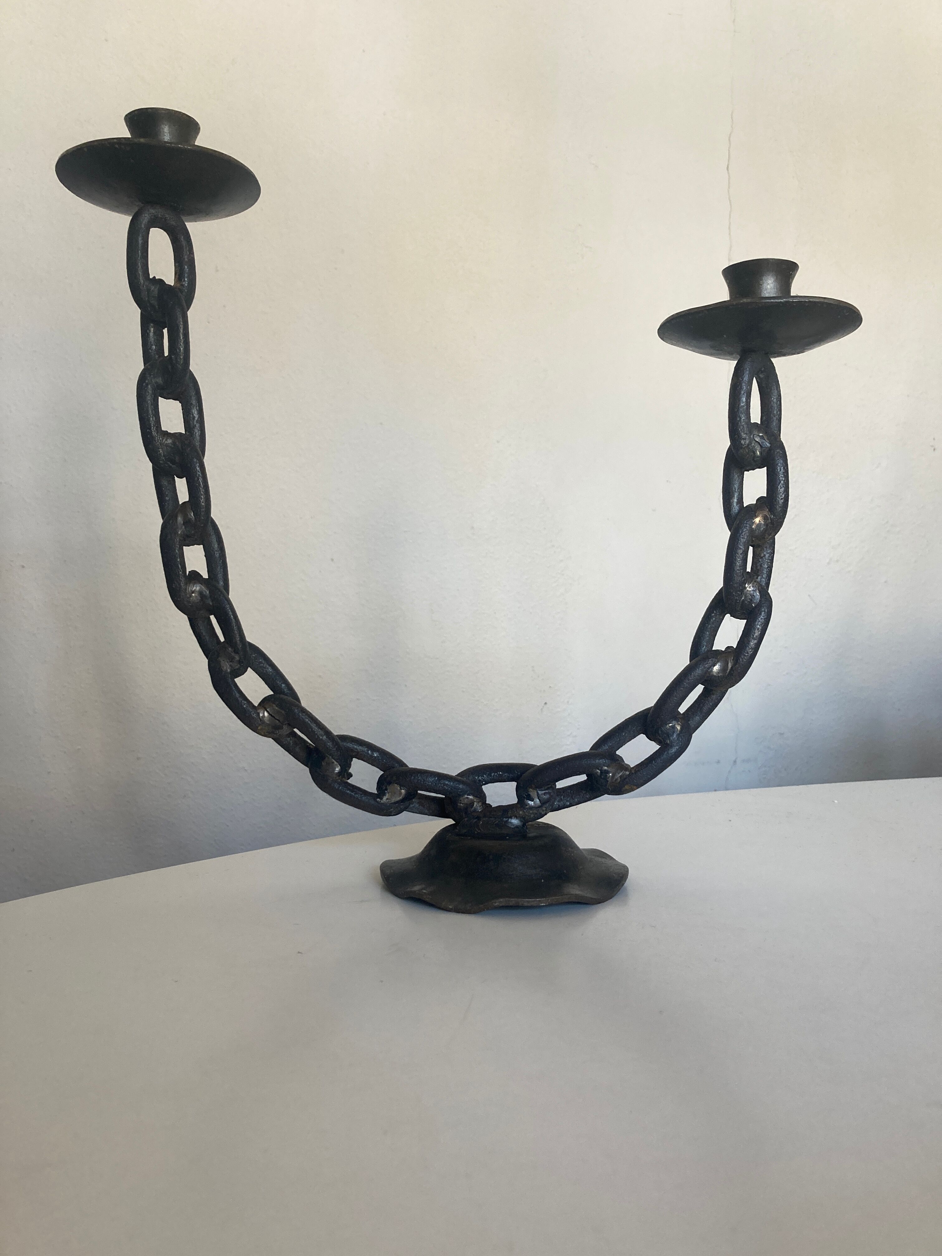 Brutalist beaten iron chain bougeoir 1970