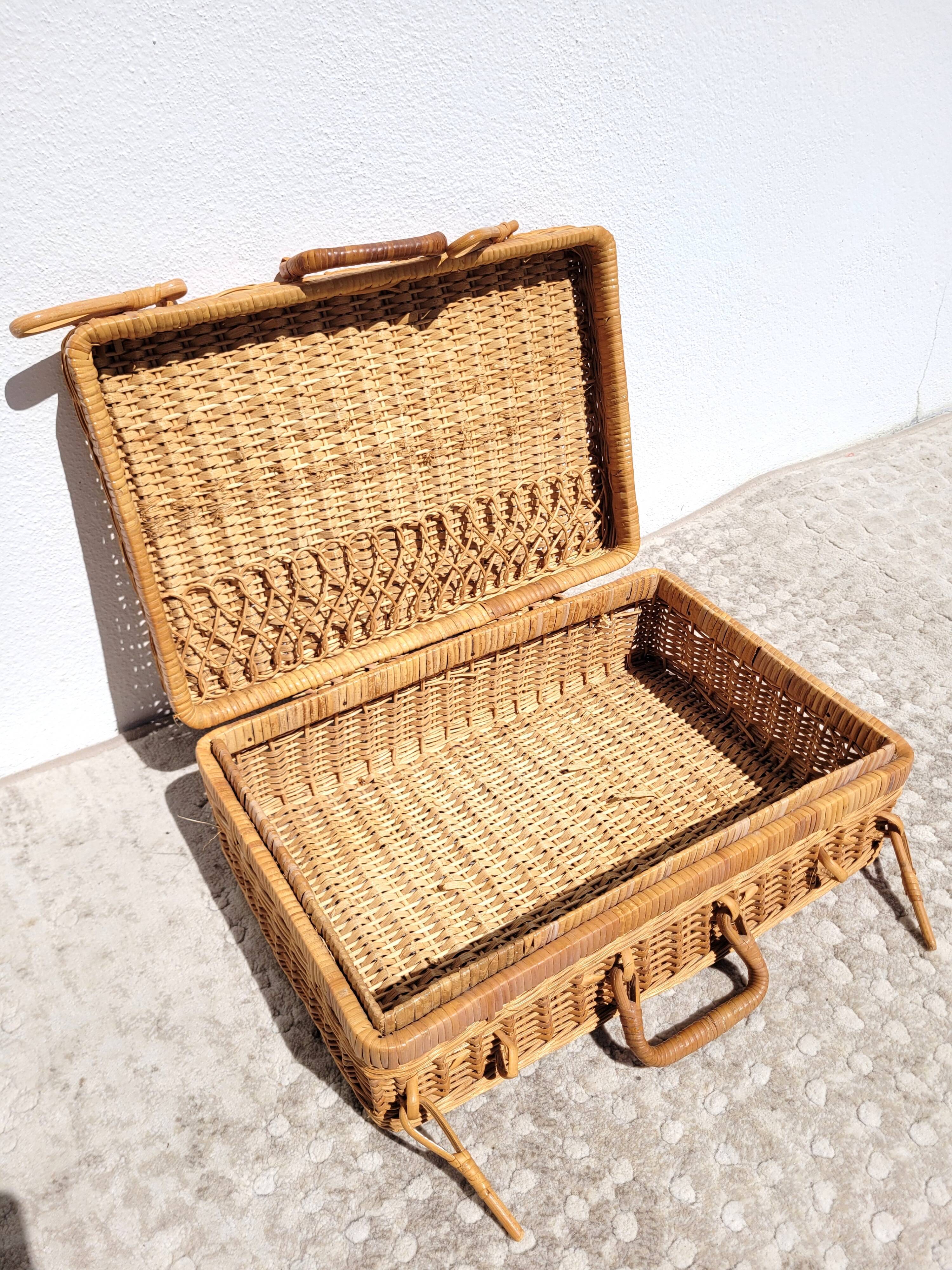 Vintage wicker case suitcase rattan