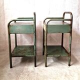 Pair of bedside tables in patinated metal